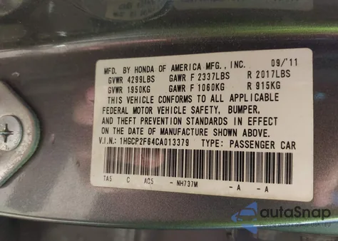 2012 Honda Accord 2.4 Se z USA, uszkodzony, nr VIN 1HGCP2F64CA013379